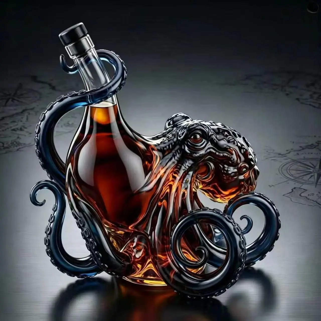 Octopus Embossed Luxury Color Glass Whiskey Decanter, Elegant Design for Home Bar Decor, Home Bar Accessories, Unique Gift Idea for Whisky Enthusiasts
