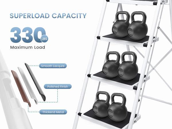 44 Inch Iron Stepstool, 4 Folding Stepstool with Non-Slip Pedals and Comfortable Handrails, Sturdy Steel Ladder Portable Heavy Duty Stepstool for Kitchen, Garage and Outdoor Use, black