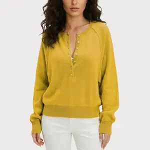 JEKAOYI Womens Long Sleeve Henley Sweater Half Button Lightweight Knit Pullover Fall Top