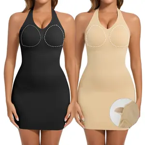 Women's Shapewear Slip Dress with Built in Bra for Women Halter Neck Shapewear Dress Tummy Control Full Slips Adjustable Strap Womenswear Underwear Bodycon Dresses