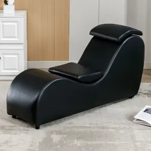 ZAFLY-Home Modern Curved Chaise Lounge Chair for Stretching and Relaxation, Faux Leather Yoga Chair with Adjustable Cushion, Black