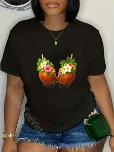 100% Cotton Coconut Bra Halloween Costume DIY Funny Summer Hawaiian T-Shirt