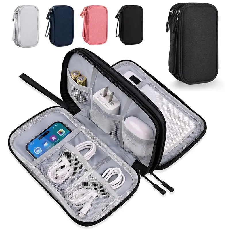 Portable Lightweight Compact Travel Cable Organizer Pouch - Waterproof Multi-Compartment Double-Layer Electronic Accessories Bag, Protects Gadgets for Cords, Chargers, Phone, Earphones