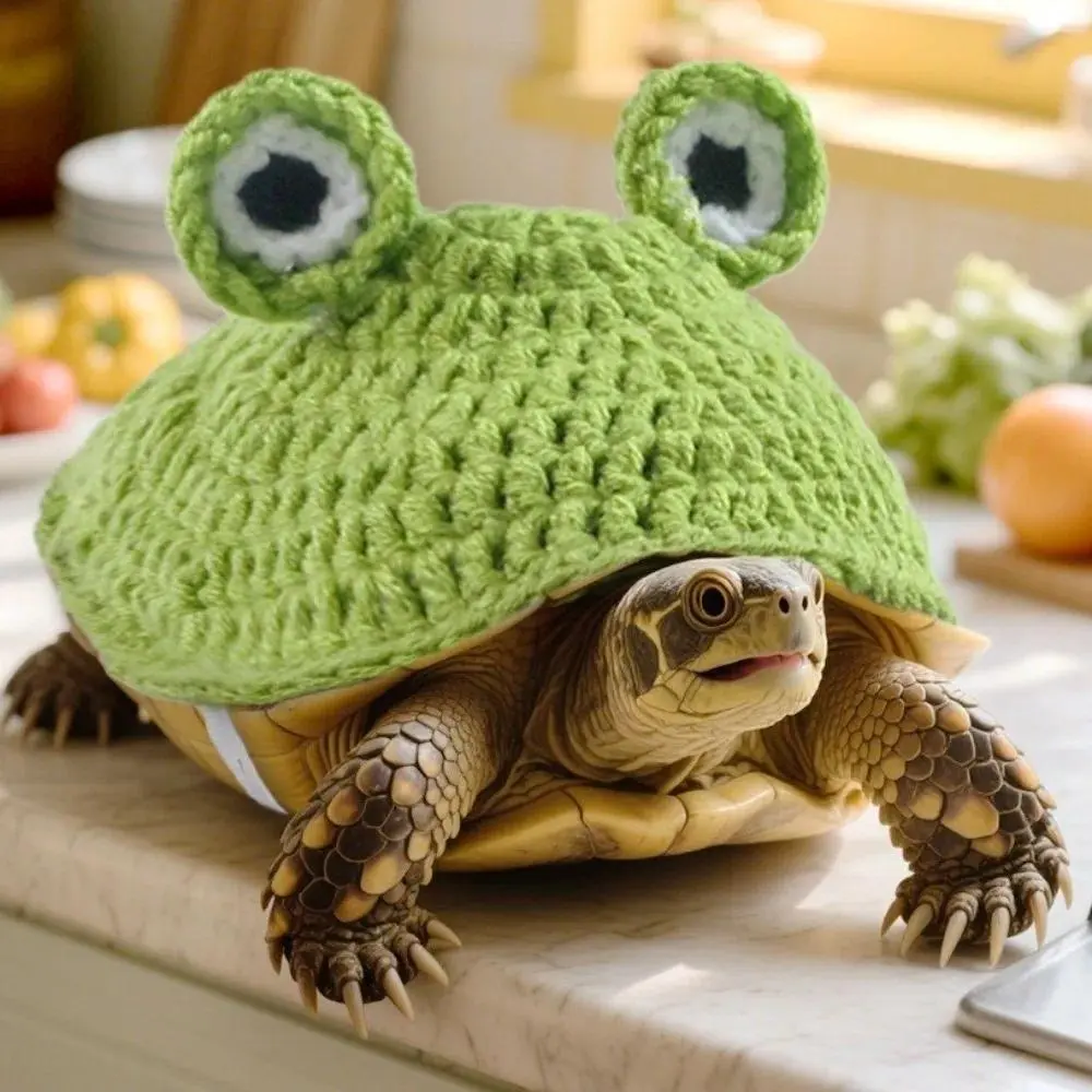 Pet Tortoise Funny Cartoon Knitted 1-Piece Costume - 1pc Synthetic Fabric Warm Adjustable Multi-Size Small Animal Clothing for Cosplay Fun, One-Piece