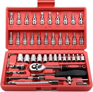 46 Pieces 1/4 inch Drive Socket Ratchet Wrench Set, with Bit Socket Set Metric and Extension Bar for Auto Repairing and Household, with Storage Case ktctools Multifunctional toolbox tool kit Impact Set with Lug Nut Flips