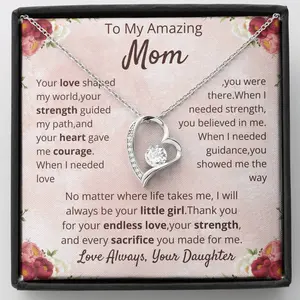 To My Mom Necklace From Daughter – Heart Necklace Gift for Mom, Meaningful Jewelry Gift for Mother, Birthday Christmas Mother’s Day Gift