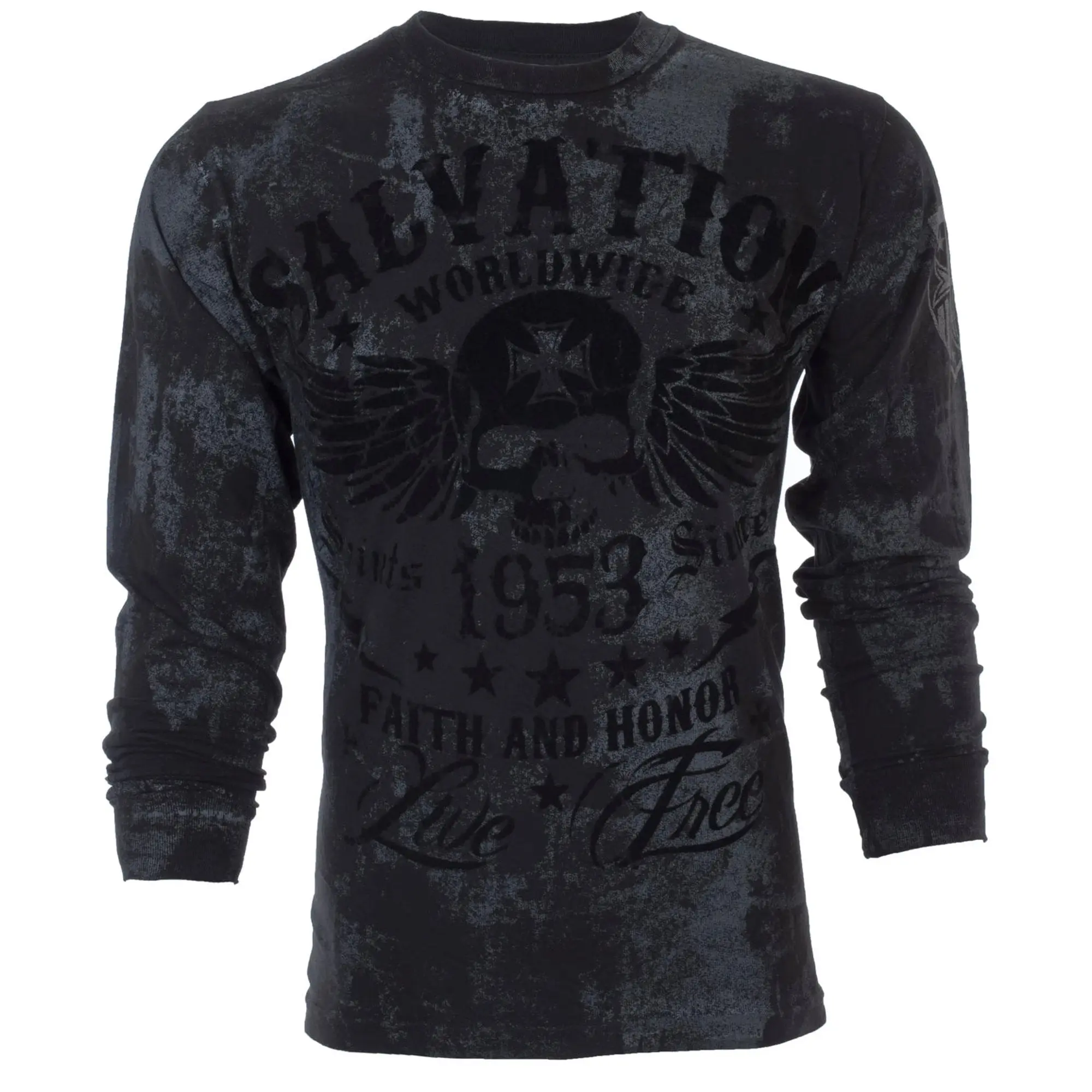 Archaic by Affliction Men's Cotton Graphic Long Sleeve Thermal Crewneck Shirt - Black Tide, Casual Male Clothing Long Sleeve Tops, 100% Cotton, Printed Front, M, Crew Neck, Long Sleeve Shirt, Fashion