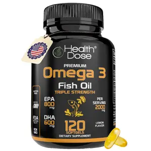 Health Dose Premium Omega 3 Fish Oil Triple Strength x 120 Softgels. Healthcare Edible  nutritional support energy Fitness Dietary Vitamin wellness supplement