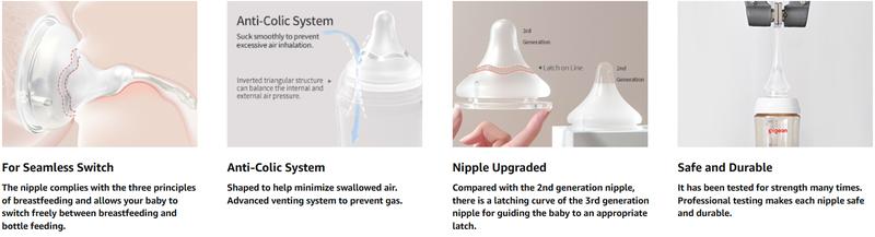 Pigeon Silicone Nipple with Latch-On Line, Nurture & Nest, Natural Feel, 3 Counts, 0+ Months, 1+ Months, 3+ Months, 6+ Months, 9+ Months,