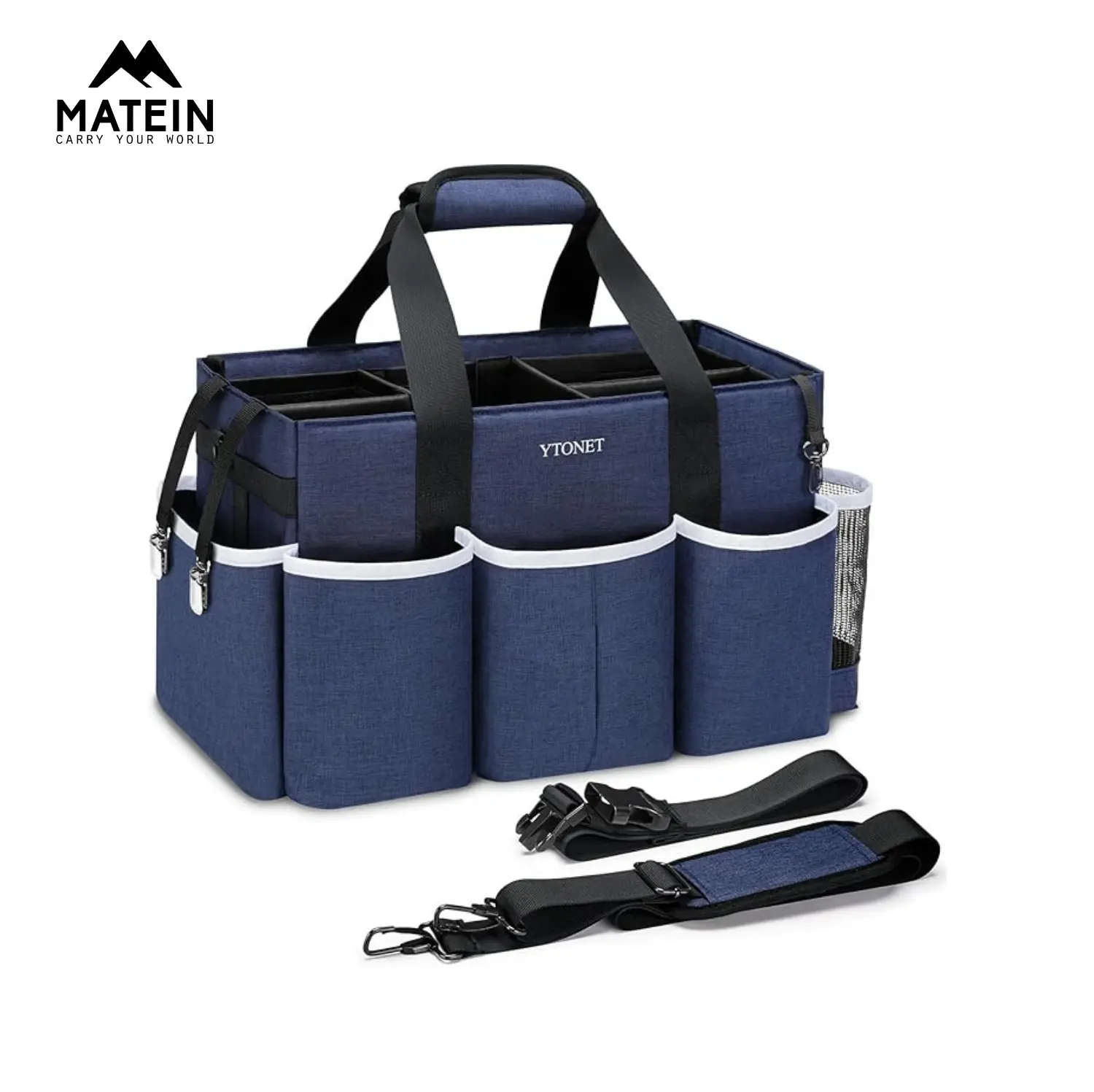【Back To School】Ytonet Wearable Cleaning Caddy Organizer, Waterproof 900D Fabric Cleaning Bag with 4 Foldable Dividers, Adjustable Shoulder Strap & Detachable Waist Strap, Large Professional Cleaner Supply Bag for Housekeeping and Home Organization