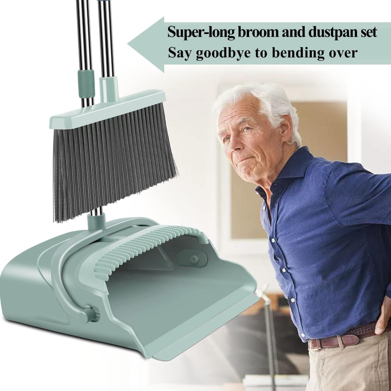 PLL Upgraded Broom and Dustpan Set, Large Size and Stiff Broom Dust pan with Long Handle, Upright,Ideal for Indoor Outdoor Garage Kitchen PLL Upgraded Broom and Dustpan Set, Large Size and Stiff Broom Dust pan with Long Handle, Upright,Ideal for Indoor Outdoor Garage Kitchen