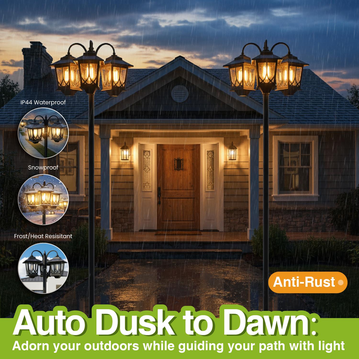 Hoodink Outdoor Solar Lamp Post Lights 3-Head Waterproof 60 Lumens for Garden Lawn Pathway Yard Front Back Door 73 Inch Solar Powerd Decoration Hoodink Outdoor Solar Lamp Post Lights 3-Head Waterproof 60 Lumens for Garden Lawn Pathway Yard Front Back Door 73 Inch Solar Powerd Decoration