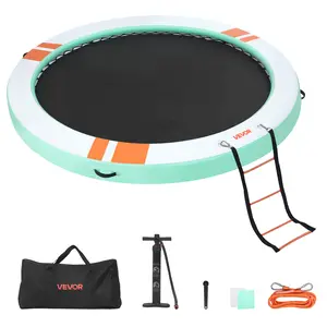 【Summervibes】VEVOR Inflatable Floating Dock, 12 FT Round Inflatable Dock Platform, Non-Slip Water Air Mat with Portable Carrying Bag and Detachable Ladder, Floating Water Platform Island Raft for Pool Beach Ocean