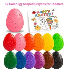 12 Color Egg Shaped Crayons for Toddlers – Non Toxic Washable Toddler Crayons with Easter Coloring Book, Easter Basket Stuffers for Kids, Easter Gifts for Toddlers