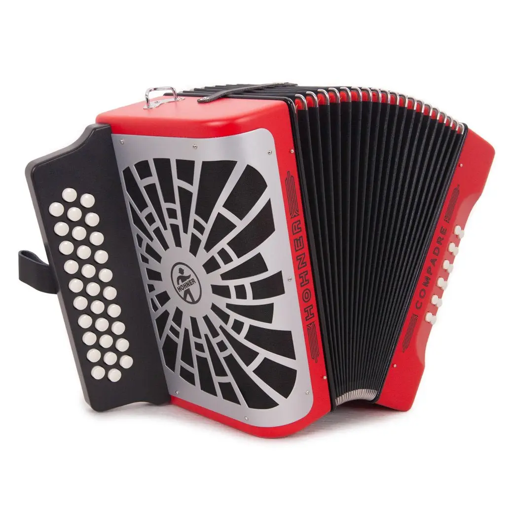 Hohner Compadre Acordeón Sin Registros Mi Rojo Mate con Parrilla Gris