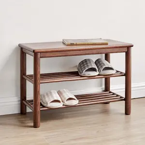 YESWOOD Solid Wood Shoe Bench Assembled, Double-Layer Shoe Bench for Entryway, Living Room, Bedroom, Hallway, 23.62" x 11.81" x 16.53"