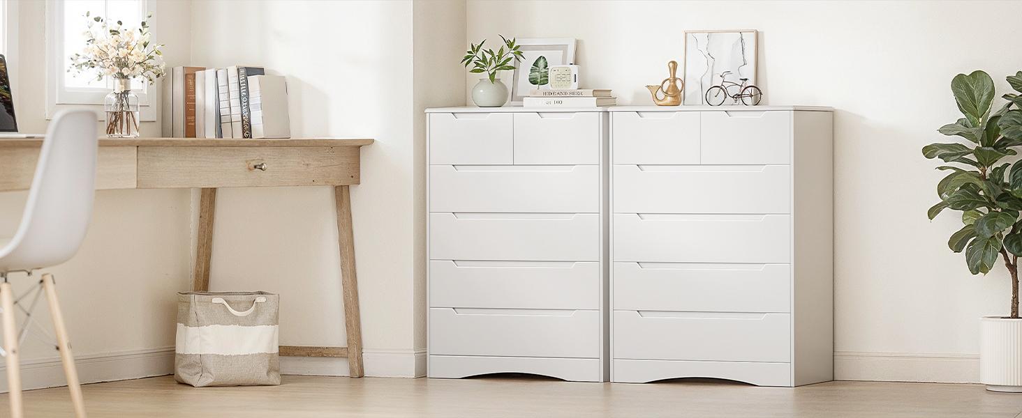 GIZOON 6 Drawer Dresser Chest of Drawers with Large Storage White Dressers for Bedroom Tall Dresser and Organizer with Anti-Tripping Wooden Cabinet for Office Living Room Entryway Sturdy Safe Contemporary Design