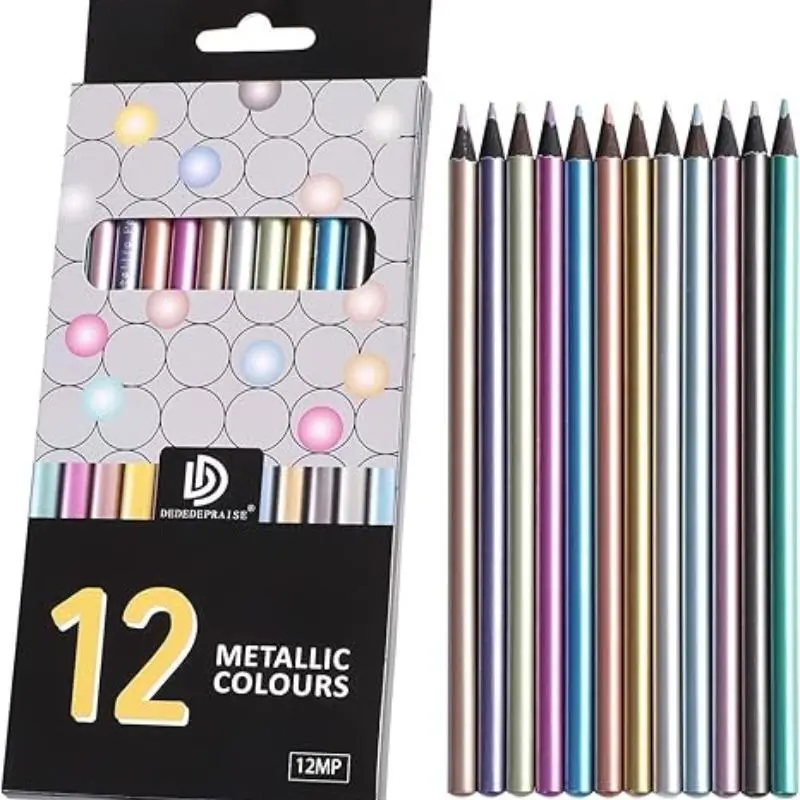 Metallic Colored Pencil Set, Metallic Finish, 12pcs/set Assorted Coloring Pencil Set, Glitter Drawing Pencils, Vibrant Graphic Pencils for Art Drawing Sketching Writing, Wood