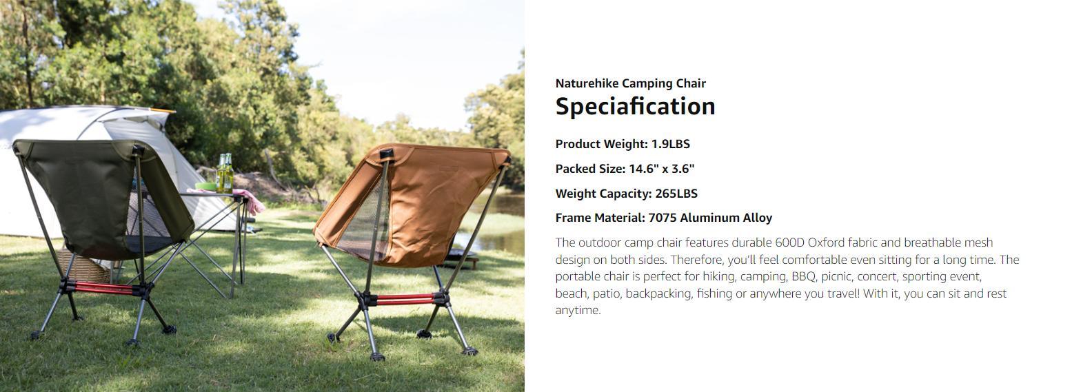 Naturehike Ultralight Camping Chair YL08/09 for Outdoor Hiking & Travel – 2.12 lbs Lightweight,Portable & Foldable with Anti-Sinking Feet camp camping accessories dealsforyoudays