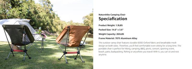 Naturehike Ultralight Camping Chair YL08/09 for Outdoor Hiking & Travel – 2.12 lbs Lightweight,Portable & Foldable with Anti-Sinking Feet camp camping accessories dealsforyoudays