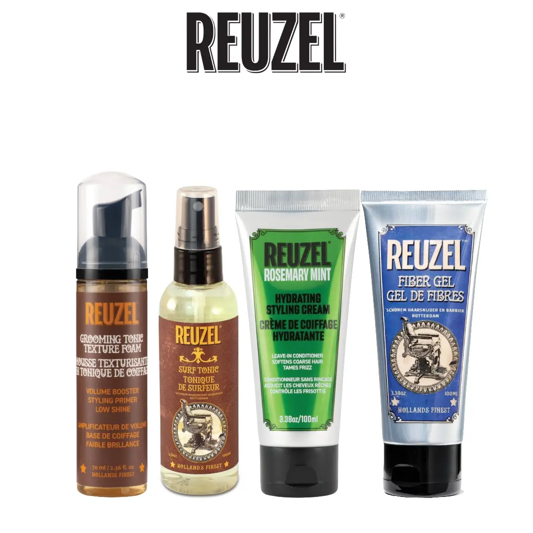 REUZEL Complete Curls Bundle: Texture Foam + Surf Tonic Texturizing Salt Spray + Hydrating Styling Cream + Fiber Gel