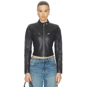 GRLFRND Danica Leather Racer Jacket in Black