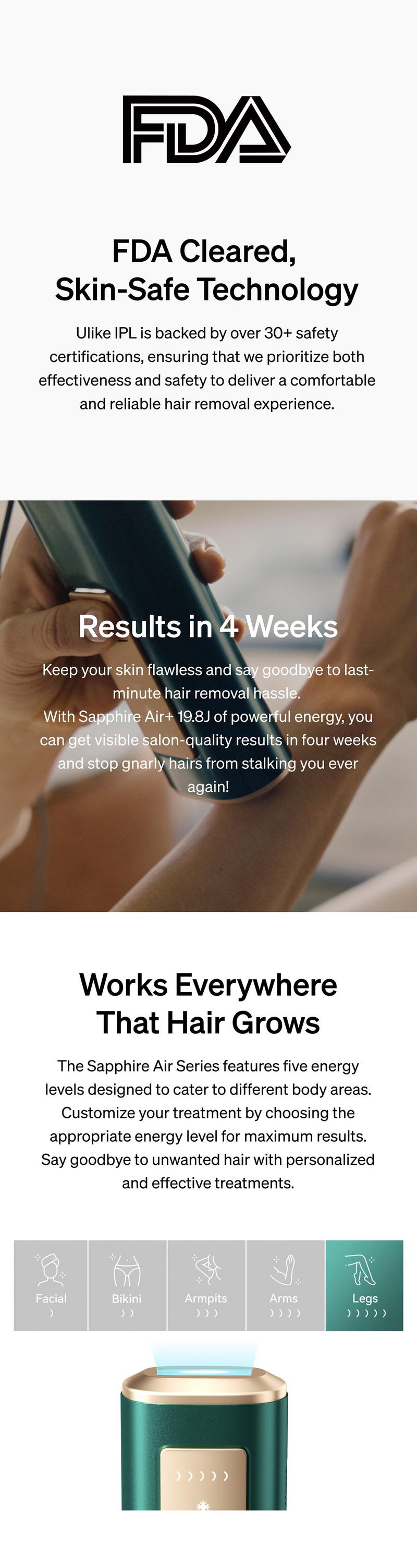 Ulike Air+ Laser Hair Removal for Women & Men - IPL Hair Remover with Ice-Cooling System for Long-Lasting Results, Flat-Head Window for Body & Face, Comfortable Home Use, Manual Epilator, TikTok Shop Exclusive