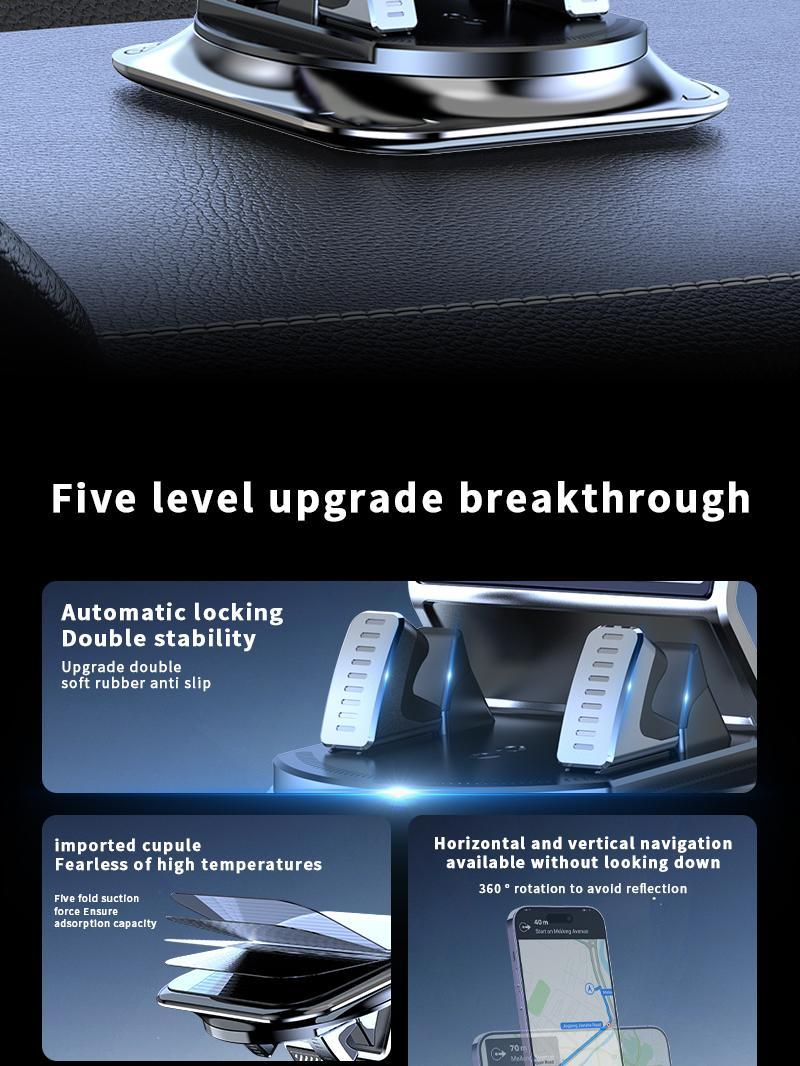 Car phone holder 360 degree rotation, suitable for car navigation in-car dashboard, horizontal and vertical screen adjustment angle, suction cup fixed non-slip mobile phone holder suitable for iPhone and Android