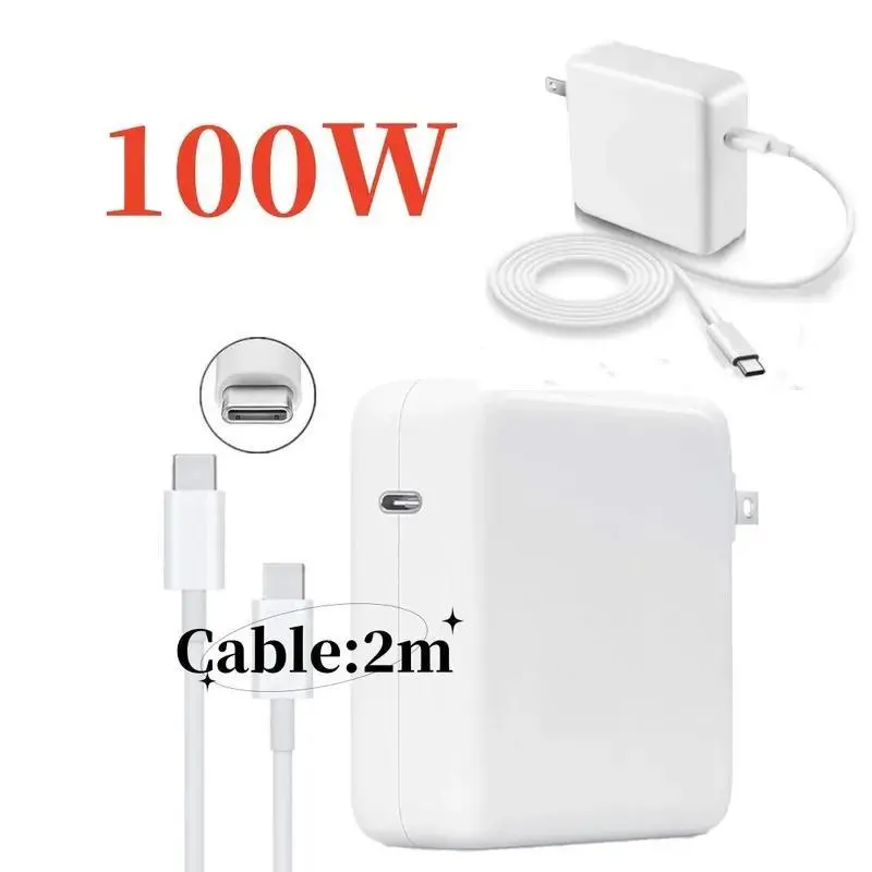 100W Type-C PD Fast Charging Wall Charger, USB-C Power Adapter for MacBook Pro 13"-16" Laptops, with 2M Extended Reach Charging Cable, 2M Charging Cable
