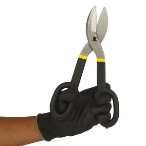 10 Inch Straight Pattern Tin Snips Metal Cutters, High Strength Forged and Heat Treated Carbon Steel with Comfortable Black Rubber Handle