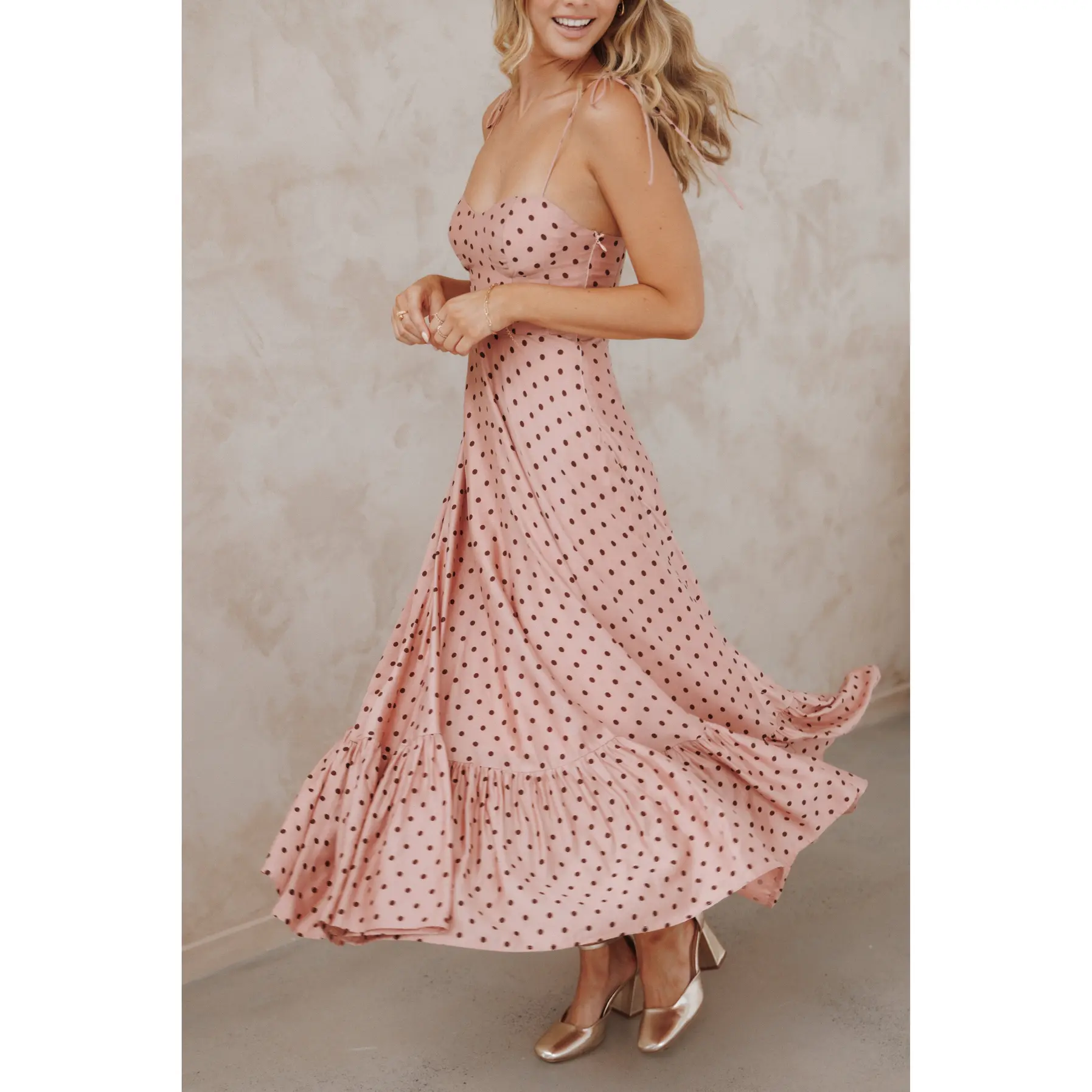 Ayana Midi Dress - Pink Polka Dot - TikTok Shop