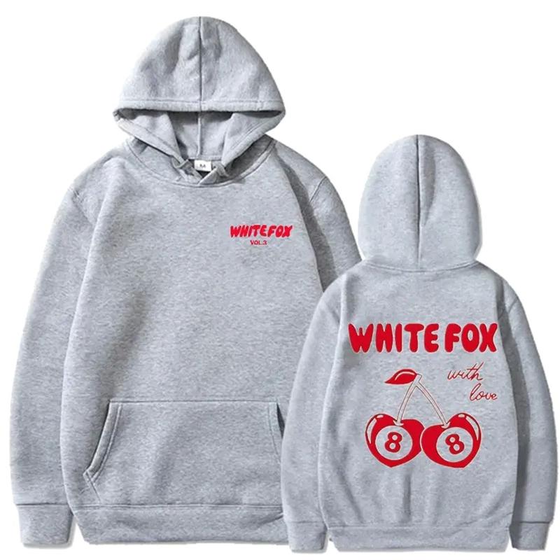 White Fox White Cherry Offstage Print Unisex Hoodie, Women's Vintage Streetwear Hoodie Casual