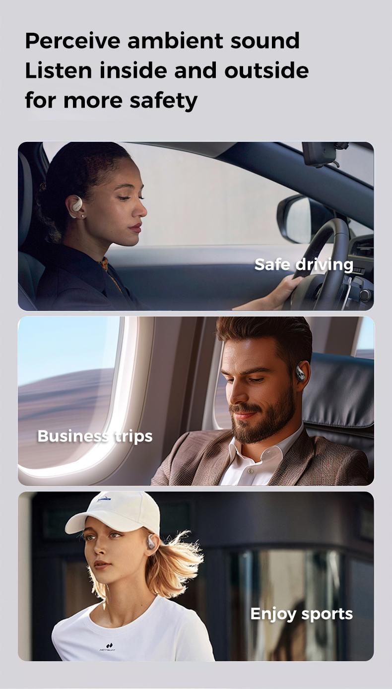 MINISO X33 Open-ear Design Wireless Earphone, HiFi Sound Quality Music Wireless Earbuds, Gaming Earbuds with Low Latency, Comfortable Wearing Earbuds with Built in Mic, Audio