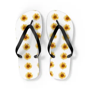 Sunflower Pattern Flip Flops | Yellow Floral Beach Sandals