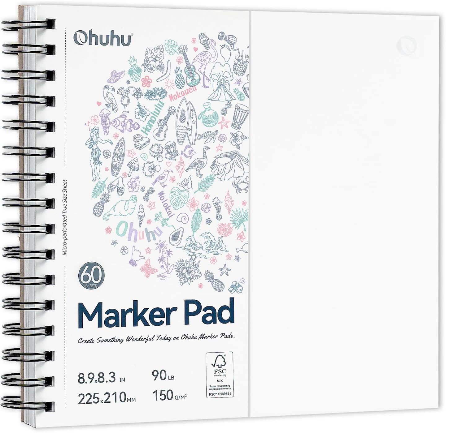 Ohuhu Sketchbook: 8.9"x8.3"/7"x10" Paper Size - 90LB/150GSM - Double-Sided Marker Pads Art Sketchbook - Smooth Drawing Paper - 60 Sheets/120 Pages - Bleedproof - Spiral Bound Sketching Book for Alcohol Markers