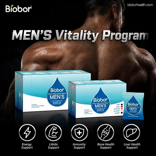 Biobor Men's Vitapak | 5-in-1 Daily Wellness Gummies with Maca, Horny Goat Weed, Ashwagandha & L-Arginine for Energy, Vitality, Bone, Liver & Immune Support | One Pack a Day