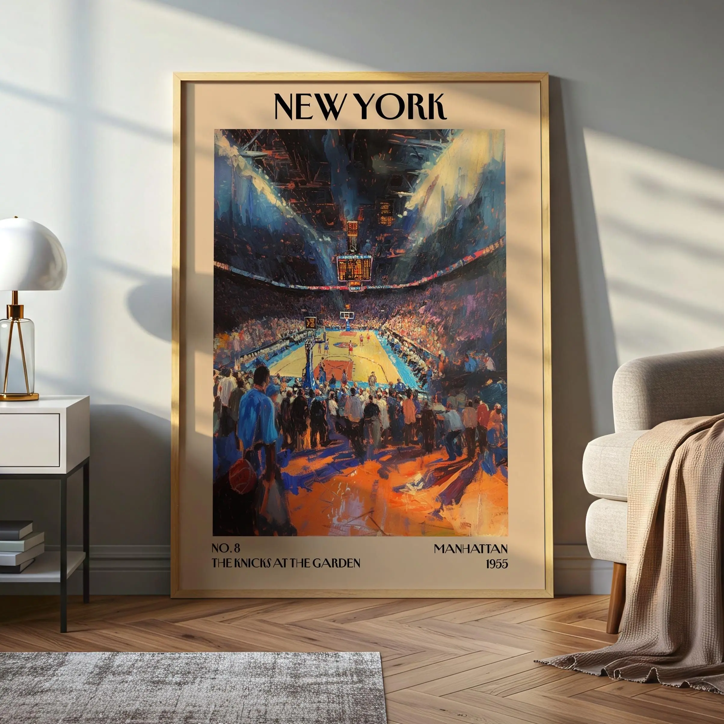 [SALE UP TO 40%] [Unframed] New York Knicks Vintage Wall Art Poster – 1955 Madison Square Garden Basketball Print