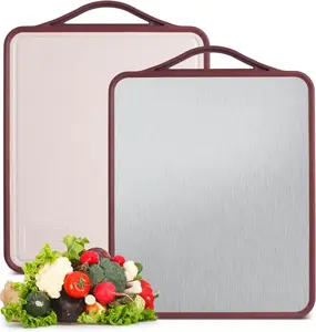 Cutting Board Double Sided Large 40x30.5x1.7CM 304 Stainless Steel & Wheat Straw PP Non-Slip Dishwasher Safe Food-Grade Chopping Board for Kitch