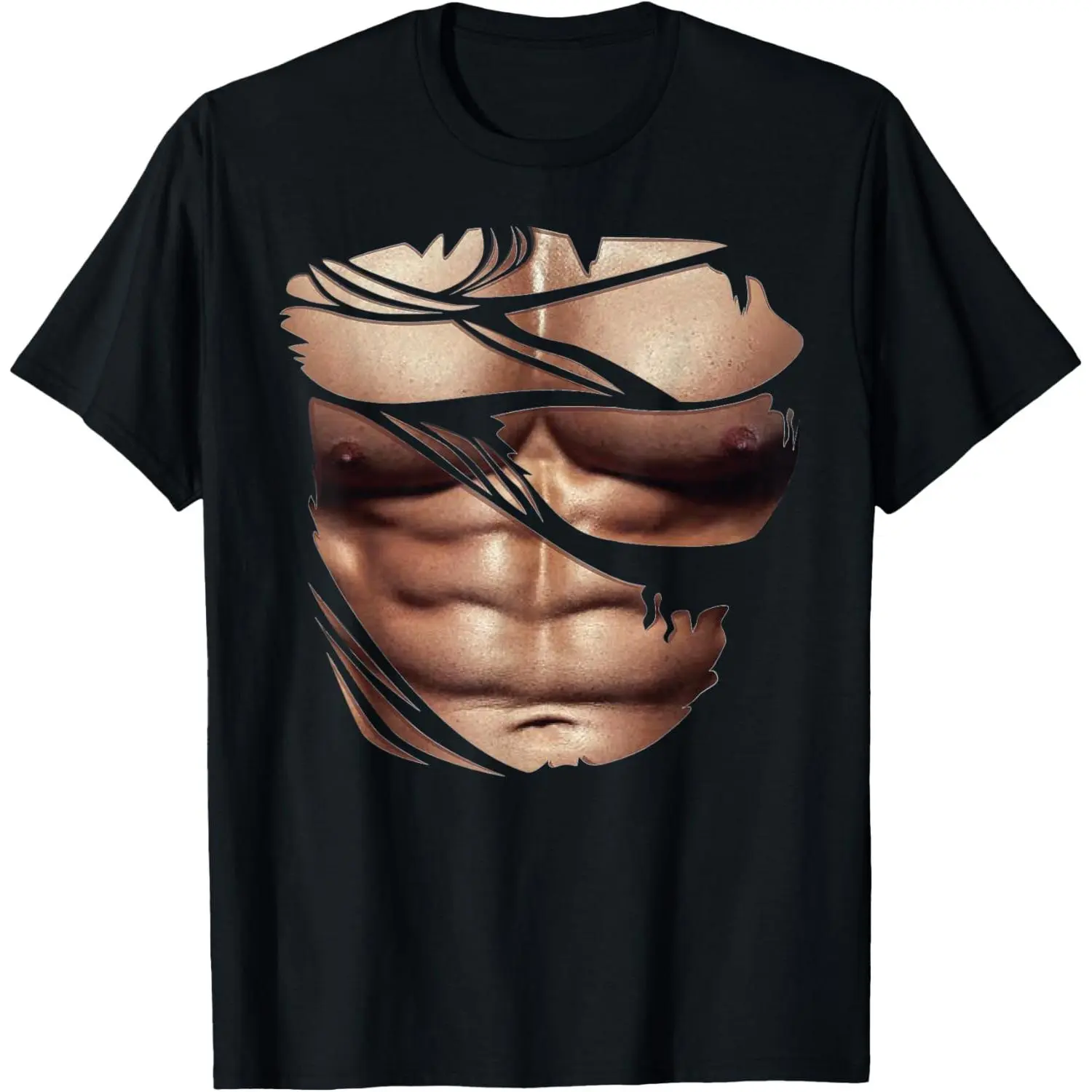 Fake Muscles Ripped Torn Chest Six Pack Abs Fitness Model Casual Short ...