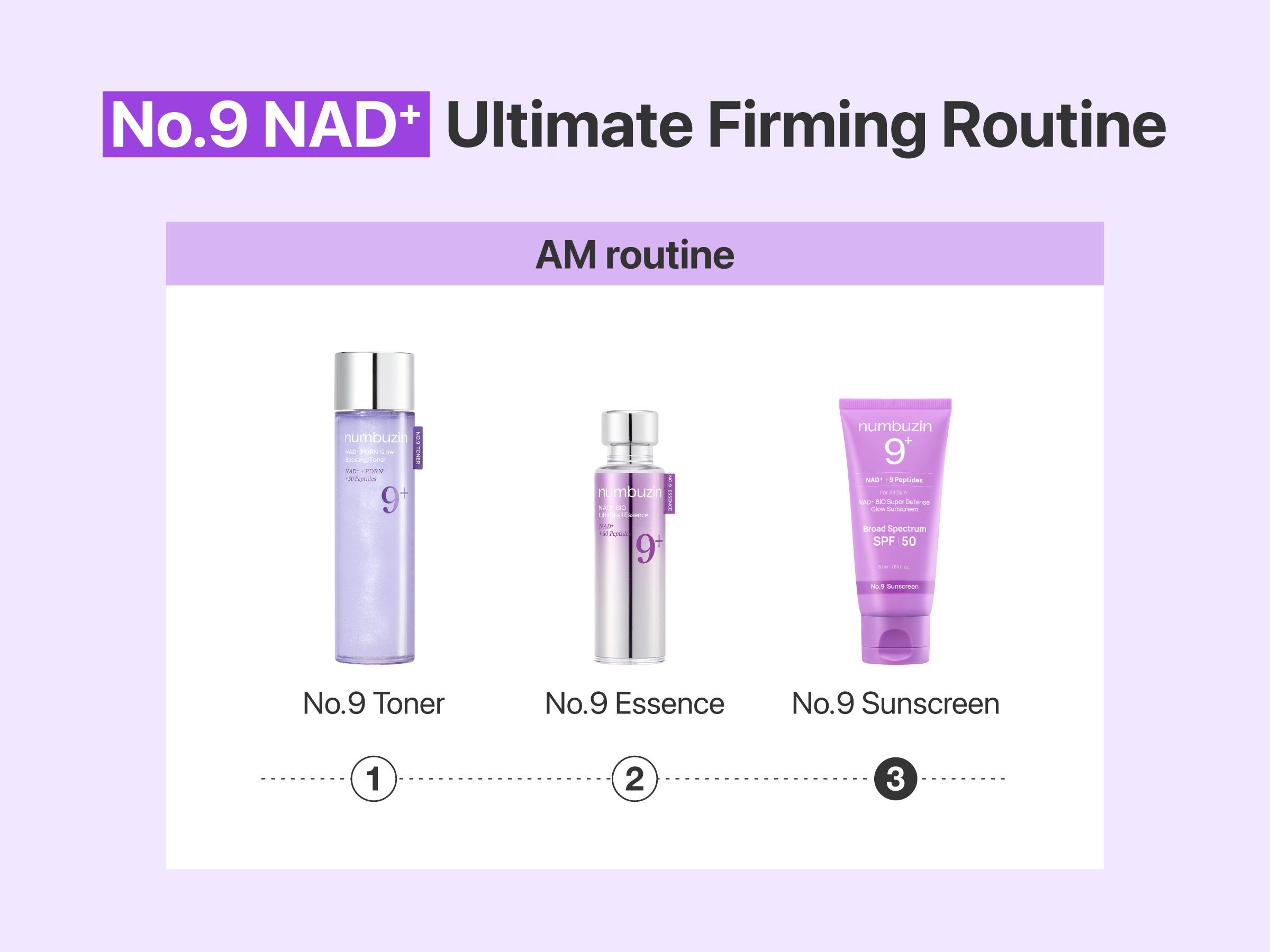 [numbuzin official shop] No.9 Sunscreen | NAD+ BIO Super Defense Glow Sunscreen | Broad Spectrum SPF 50 | Glowing, Moisturizing, Natural Finish | Korean Skincare, Glass Skin | Peptides, Collagen, NAD | 1.69 fl. oz.