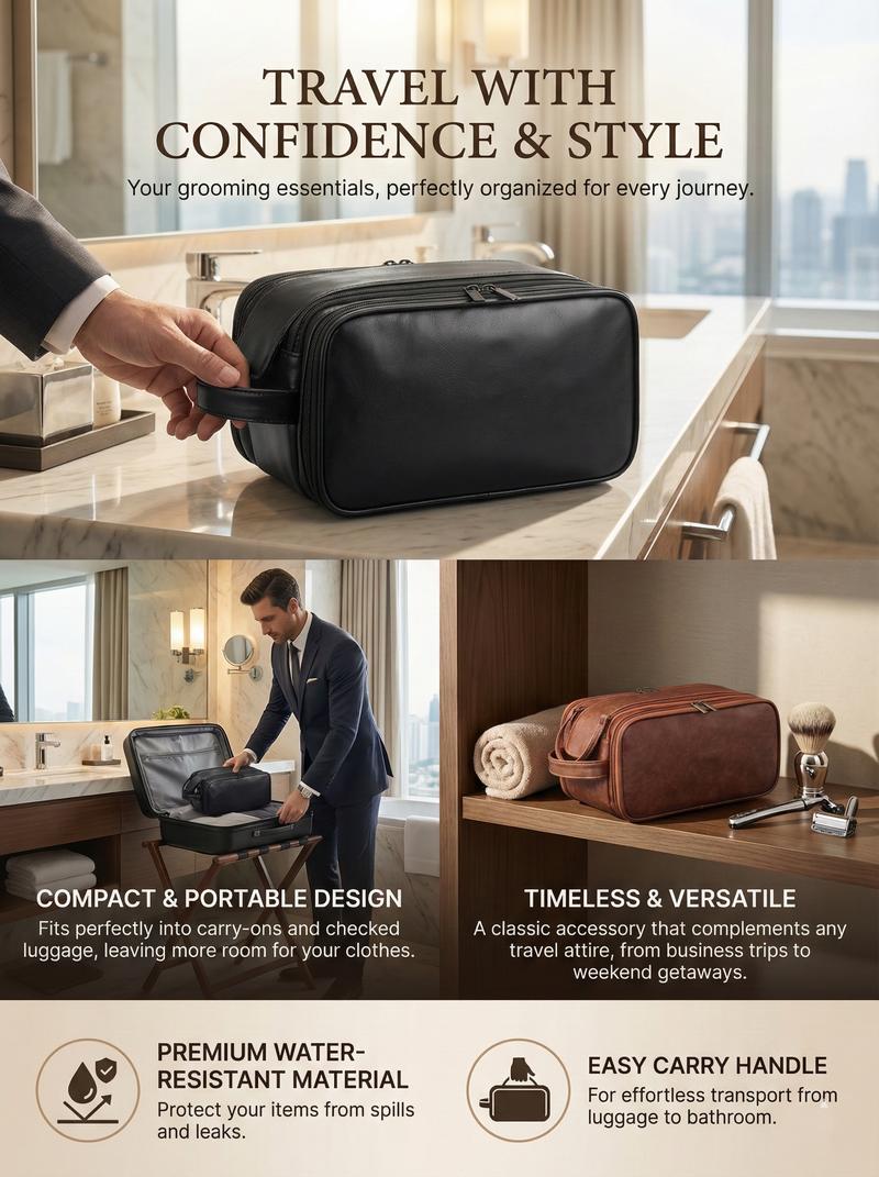 Toiletry Bag for Men, Travel Essentials Shaving Dopp Kit, Mens Travel Bag Toiletries Organizer Case for Grooming, PU Leather Water Resistant Cosmetic Bag Pouch Durable Makeup Container Set Valentine's Day Gift TikTokShopJumpstartSale
