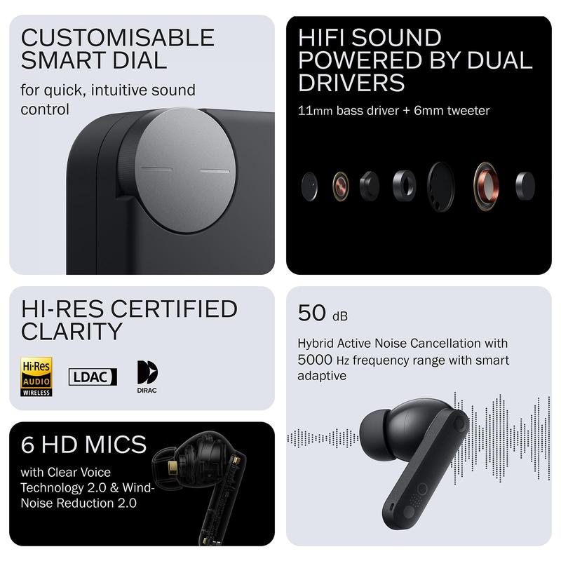 「CMF Buds Pro 2」 Wireless Earbuds with Adjustable Noise Cancellation, ChatGPT Integration, Hi-Res Audio with LDAC, Electronic Headset, 50 dB Hybrid Noise Cancelling, IP55 Waterproof, 43H Play Time, 6 HD Mics Headphones