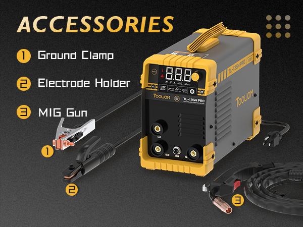 TOOLIOM 135A 110V Gasless Flux Core MIG Welder, Portable Flux MIG/Lift TIG/Stick 3 in 1 Welding Machine with IGBT DC Inverter & LCD Display