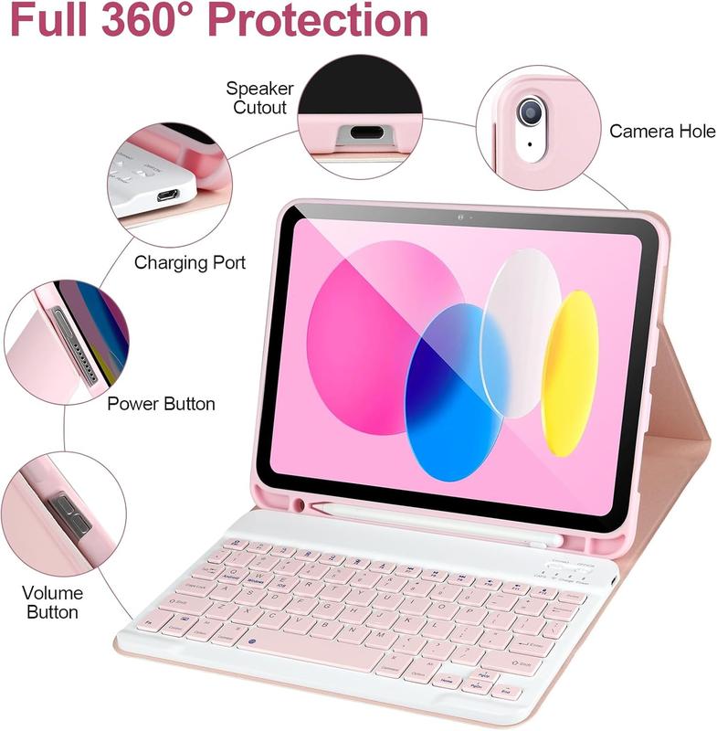Pink keyboard case with detachable Bluetooth keyboard – for iPad 11th generation (A16 2025) and 10th generation 10.9-inch.