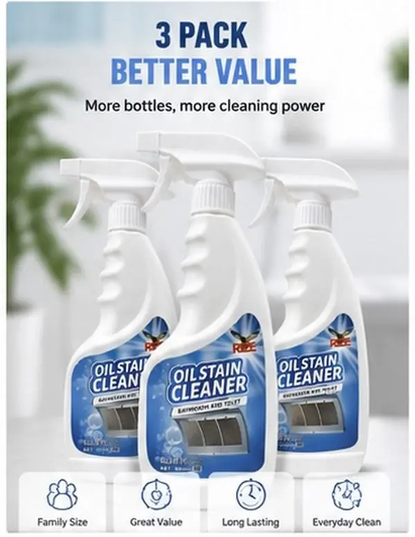 RIZE Oil Stain Cleaner Spray 500ml Multi Purpose Kitchen Bathroom Toilet Degreaser Removes Heavy Grease Kills 99.9% Bacteria Household All Surface Cleaning Spray Single Bottle
