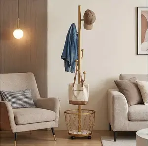 Coat Rack with 6 Hooks, Metal Coat Rack Freestanding with Shelf, Coat Tree with 3 Height Options 50.5"-66", Coat Hanger Stand for Bags, Clothes, Umbrellas, Hats, in Home, Gold