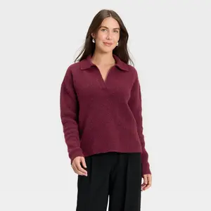 Women's Cozy Knit Polo Sweater - A New Day