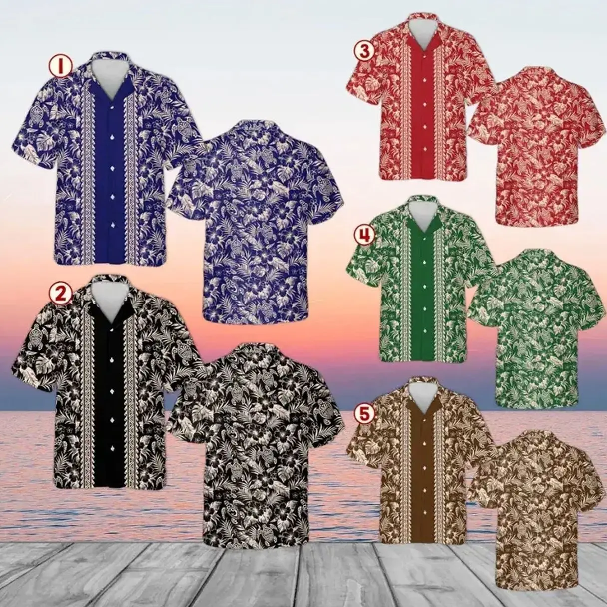 Polynesian Tribal Turtle Hawaiian Shirt, Floral Hibiscus Aloha Button Down, Unisex Summer Beach Wear