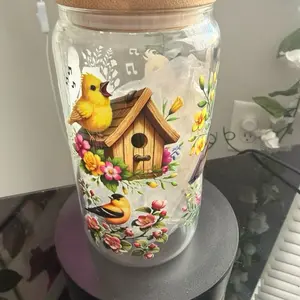 16 oz Glass Tumbler with Bamboo or colored Lid & Plastic Straw Reusable Fashionable Design for On-the-Go Drinks Hand Wash Only