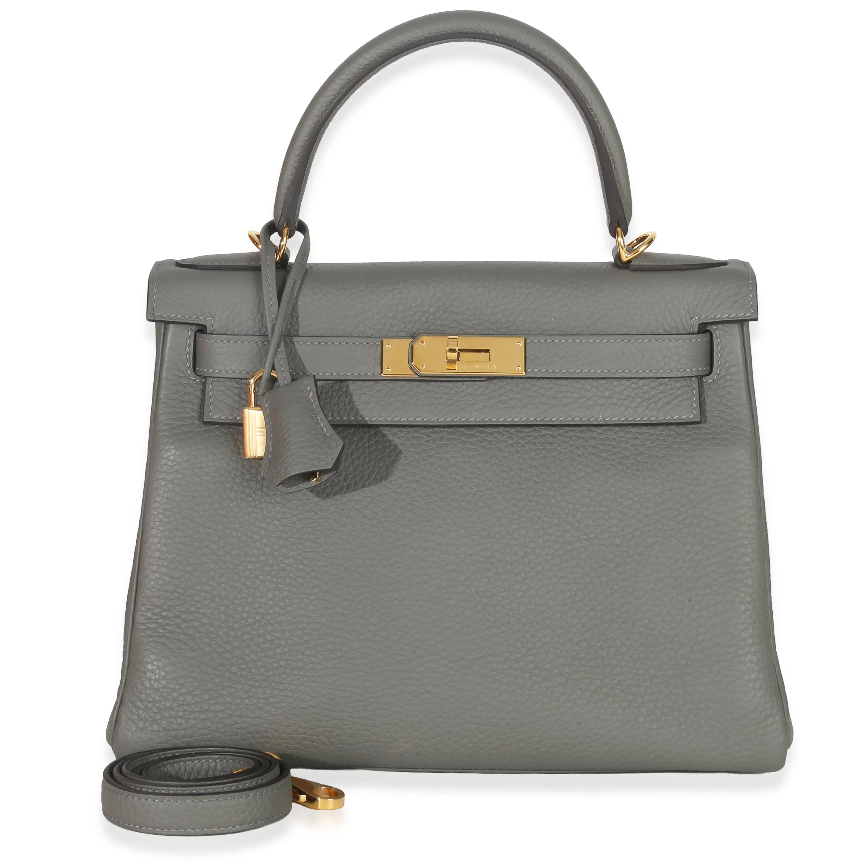 Pre-owned Leather Shoulder bags Gris Meyer Clemence Retourne Kelly 28 GHW